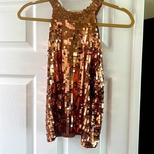 Copper sequin pull over knit top